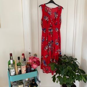 Red floral midi dress - XL